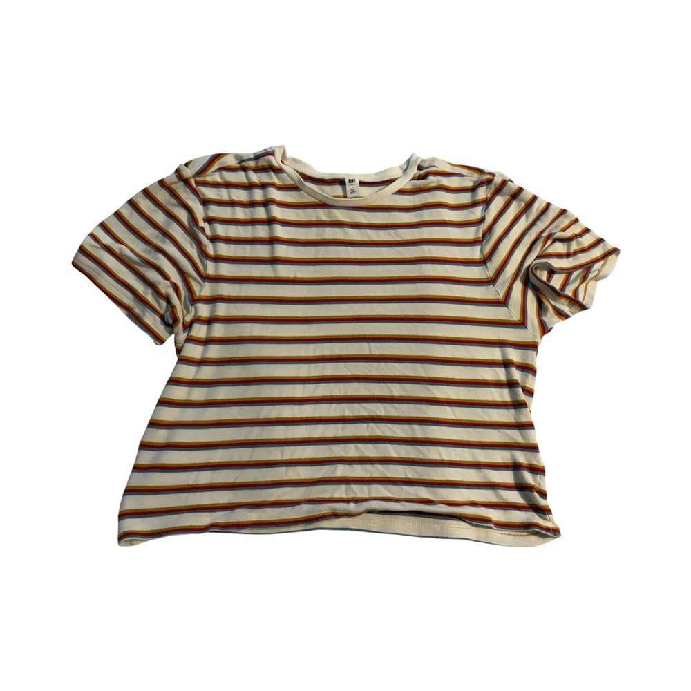 BP T-Shirt Retro Striped White Multi-Color Short‎ Sleeve Crop Tee Large